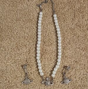 Vivian Westwood Knock Off Earrings And Necklace Set